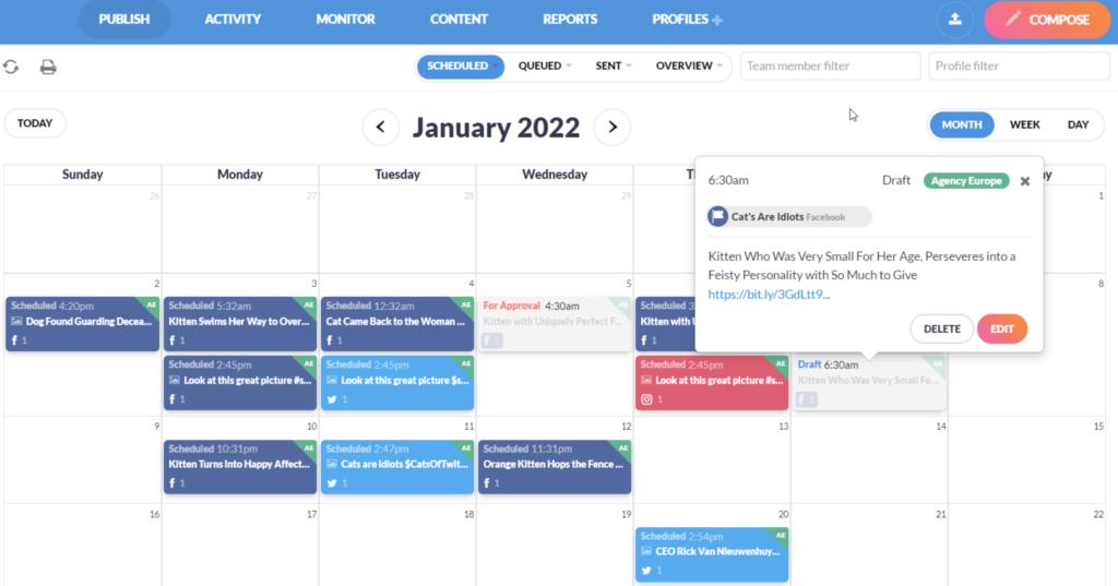 Sendible - the best Facebook Content Schedulers